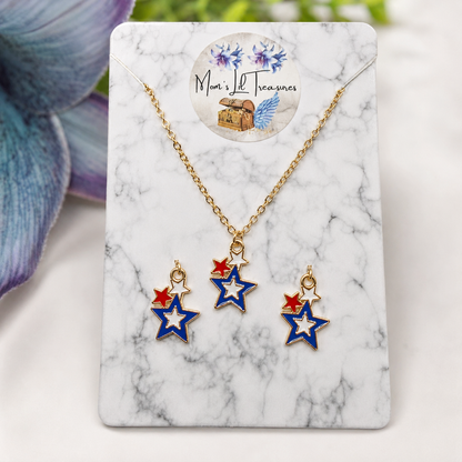 Red White Blue Multi Star Charm Doll Necklace & Earrings Set for 18 Inch Fashion Doll