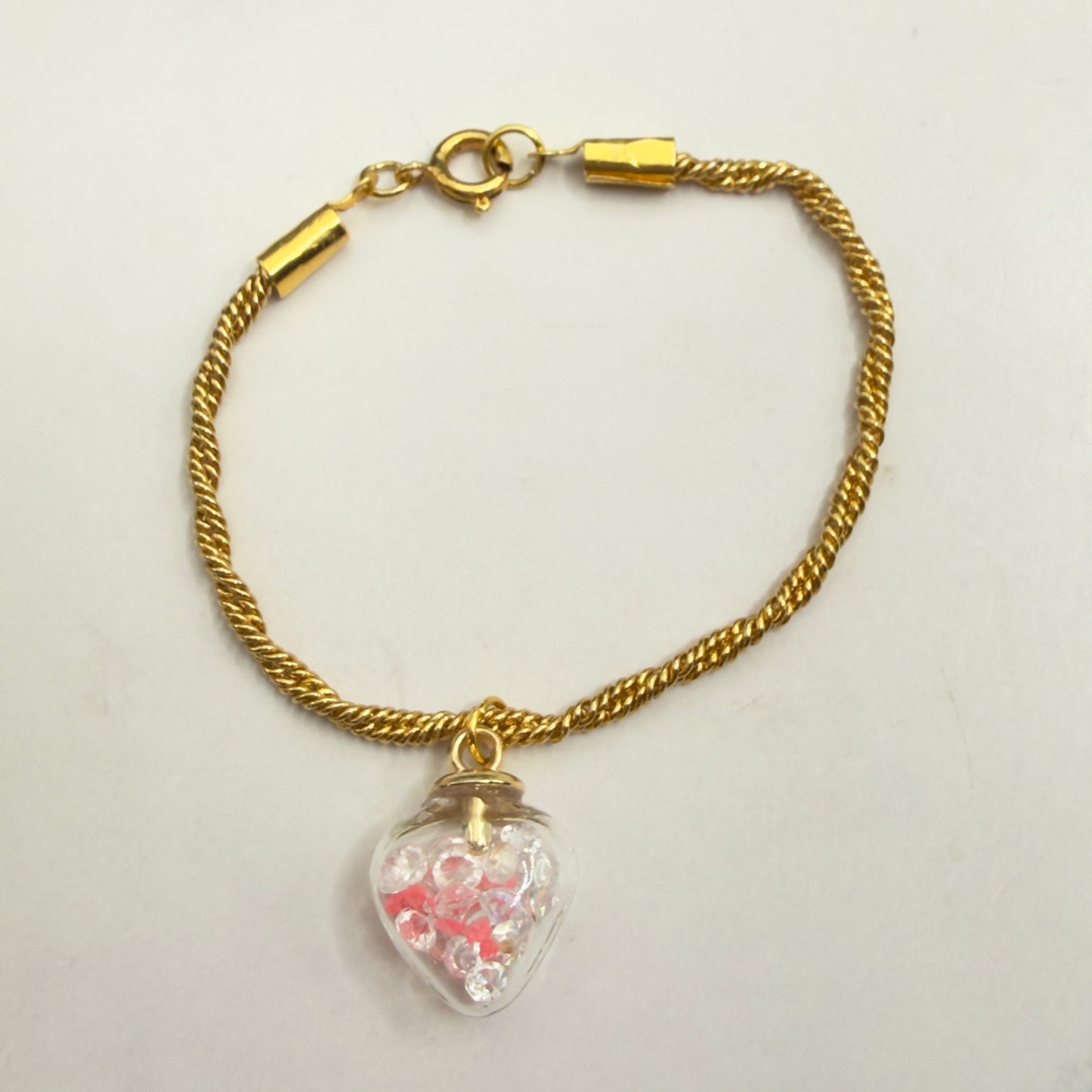 Clear Heart with Coral/Pink Crystals (Glow in Dark) on Gold Chain Doll Necklace • 18 Inch Fashion Doll Jewelry