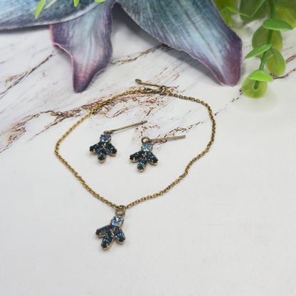 Dark & Light Blue Rhinestone Leaf Cluster Vintage Style Doll Necklace & Earrings • 18-22 Inch Fashion Vintage Doll Jewelry