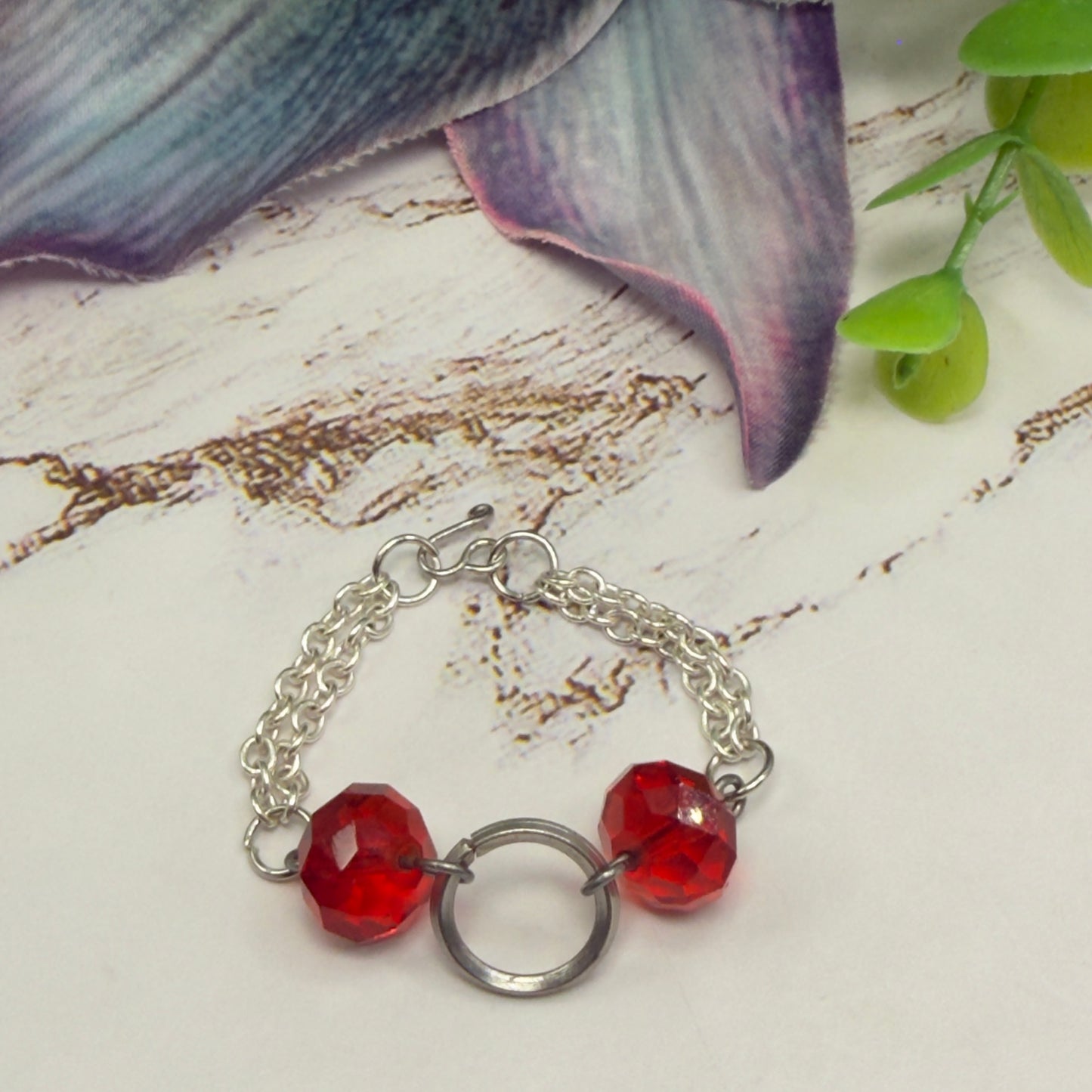 Red Faceted Acrylic Crystal Silver Ring Doll Necklace • 16 Inch Fashion Doll Jewelry