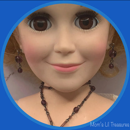 Lariat Wrap Purple Doll Necklace Earrings Set • 18-20 Inch Vintage Doll Jewelry