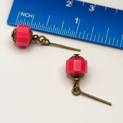 Bright Pink Brass Copper Dangle Doll Earrings • 18 Inch Fashion Doll Jewelry