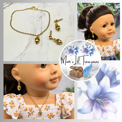 Gold Acorn Fall Charm Doll Necklace & 2mm Post Earrings | for 18 Inch Dolls • American Girl