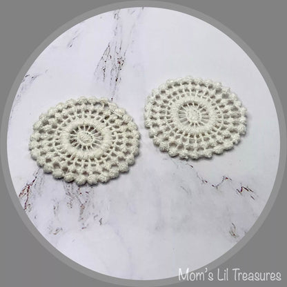 Set of 2 Off White Cream Crochet Fabric Doilies Doily • Dollhouse Miniatures