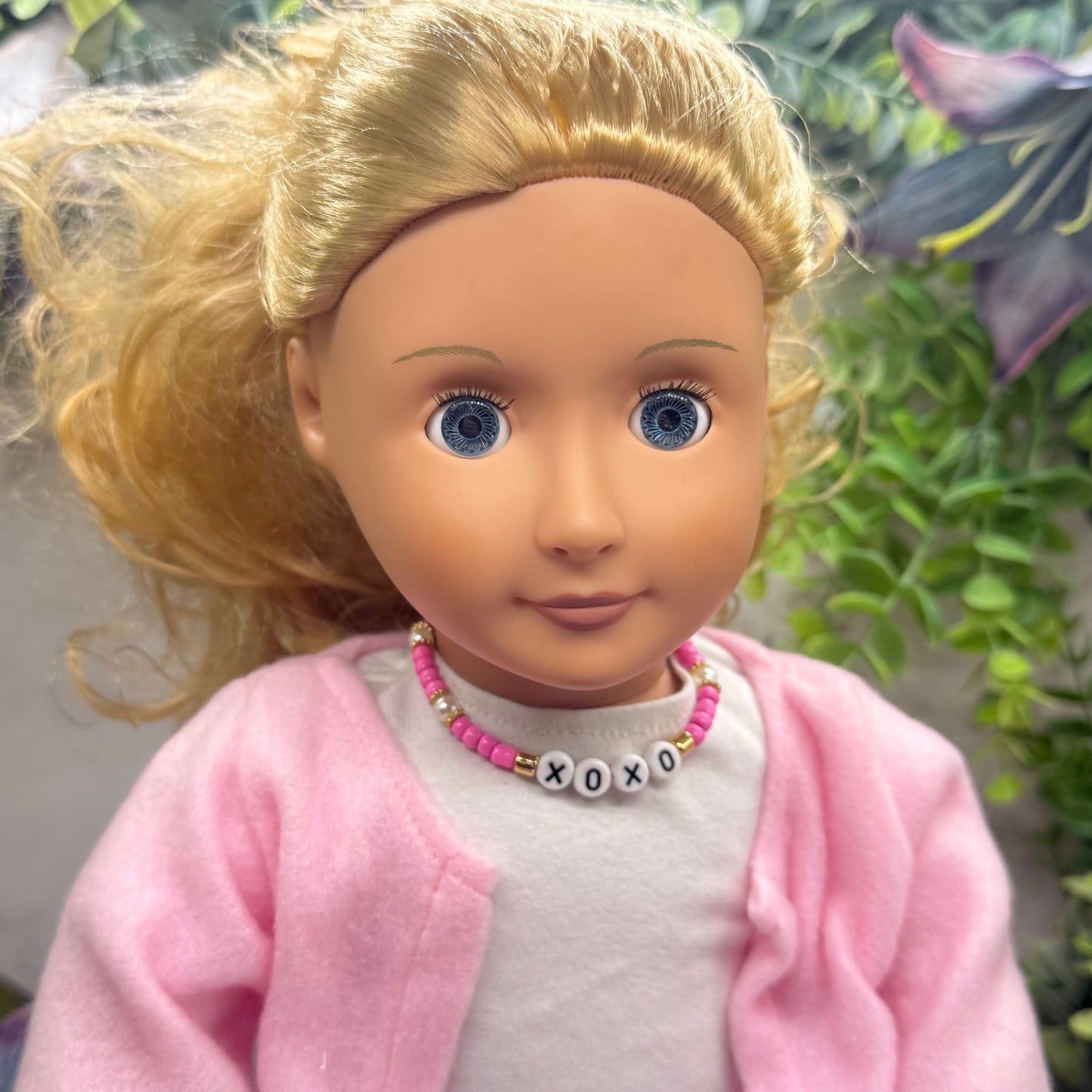 Pink & Pearl Beaded XOXO Doll Necklace Valentine’s Day • 18 Inch Fashion Doll Jewelry