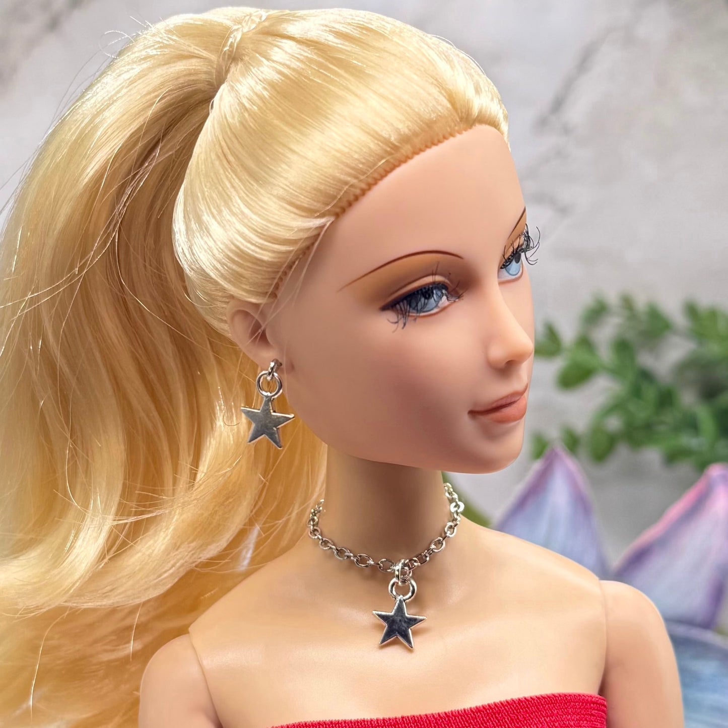 Silver Star Charm Doll Necklace & Earrings Set for 16 Inch Fashion Doll