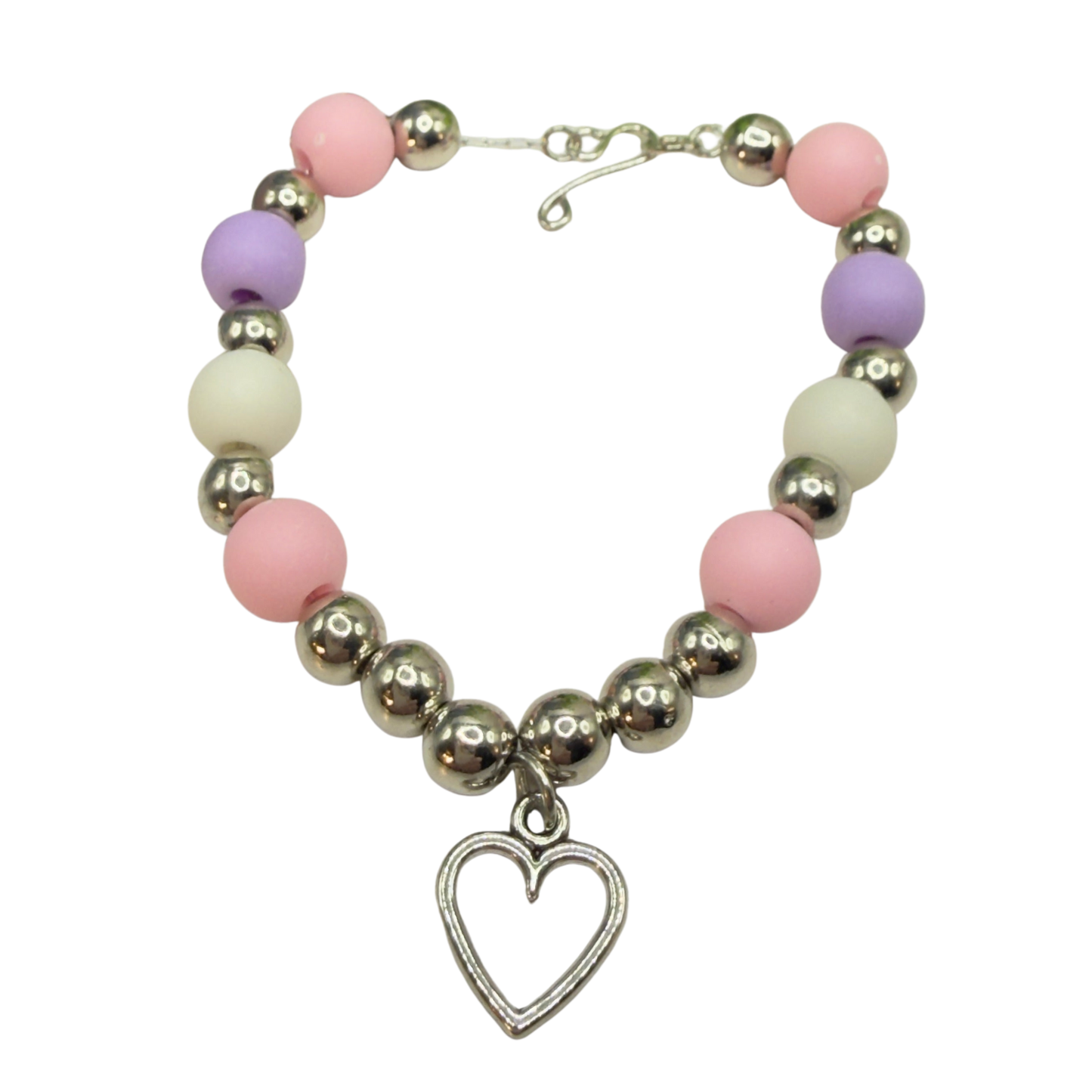 Pink Purple Silver Beaded Heart Charm Doll Necklace • 18 Inch Fashion Doll Jewelry