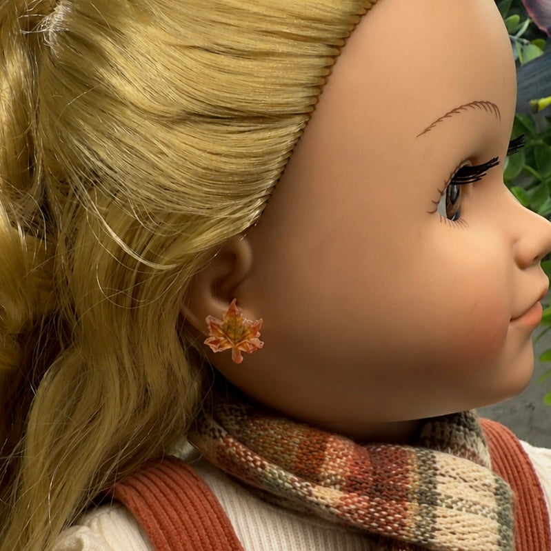 Handmade Doll Jewelry Designed to Fit popular 18 Inch Fashion Dolls: add a “Festive Fall 🍁” stylish touch to your favorite doll! Autumn Fall Maple Leaf Doll Earrings. 