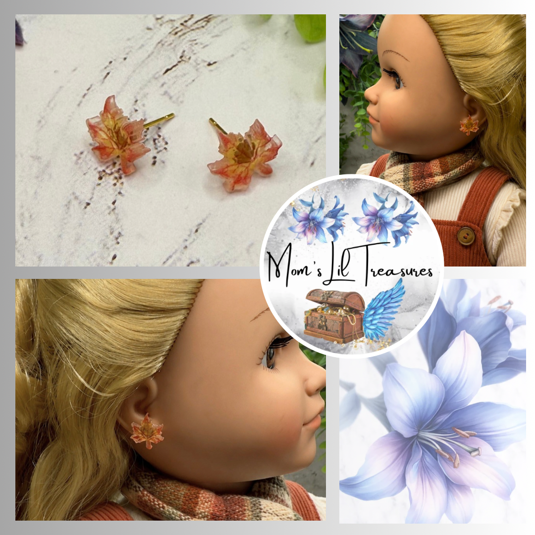 Handmade Doll Jewelry Designed to Fit popular 18 Inch Fashion Dolls: add a “Festive Fall 🍁” stylish touch to your favorite doll! Autumn Fall Maple Leaf Doll Earrings. 