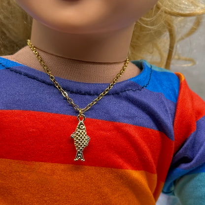 ✨ Handmade Doll Jewelry Designed to Fit popular 18 Inch Fashion Dolls: add a stylish touch to your favorite doll ✨

Fish Charm Gold Chain Doll Necklace
