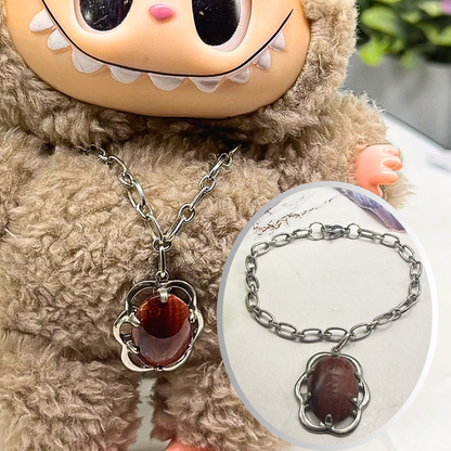 ✨Handmade Jewelry Designed to fit popular 17 to 20 cm (6 to 7 inch) Plushie Labubu Monster Dolls: add a stylish touch to your favorite plushie! ✨

Flower Shape Brown Glass Silver Pendant Chain Necklace