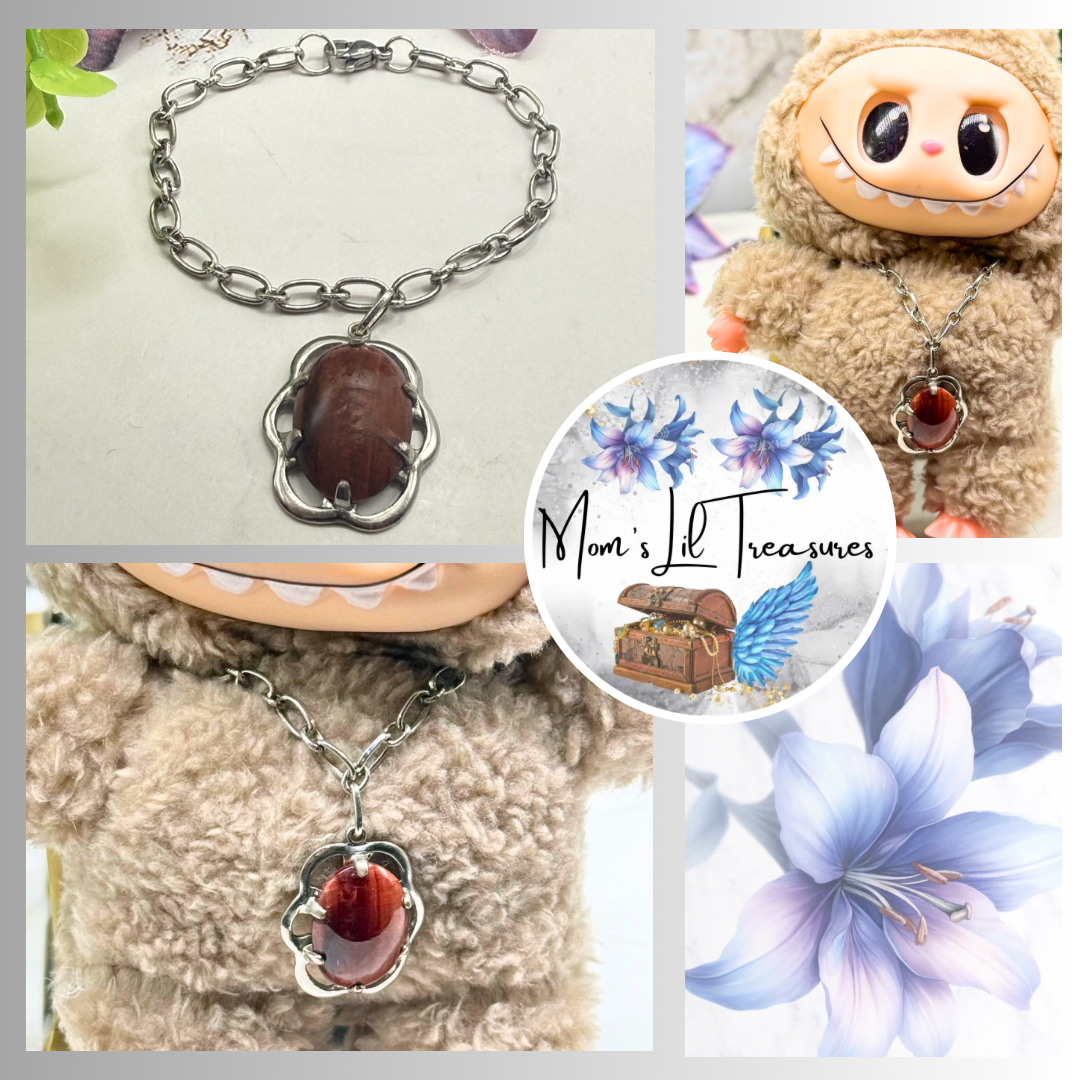 ✨Handmade Jewelry Designed to fit popular 17 to 20 cm (6 to 7 inch) Plushie Labubu Monster Dolls: add a stylish touch to your favorite plushie! ✨

Flower Shape Brown Glass Silver Pendant Chain Necklace