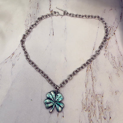 ✨ Handmade Doll Jewelry Designed to Fit popular 14 Inch Fashion Dolls: add a stylish touch to your favorite doll!✨

Four Leaf Clover Good Luck Green Enamel Silver Pendant Doll Necklace. The necklace is 6-3/8 inches long. 