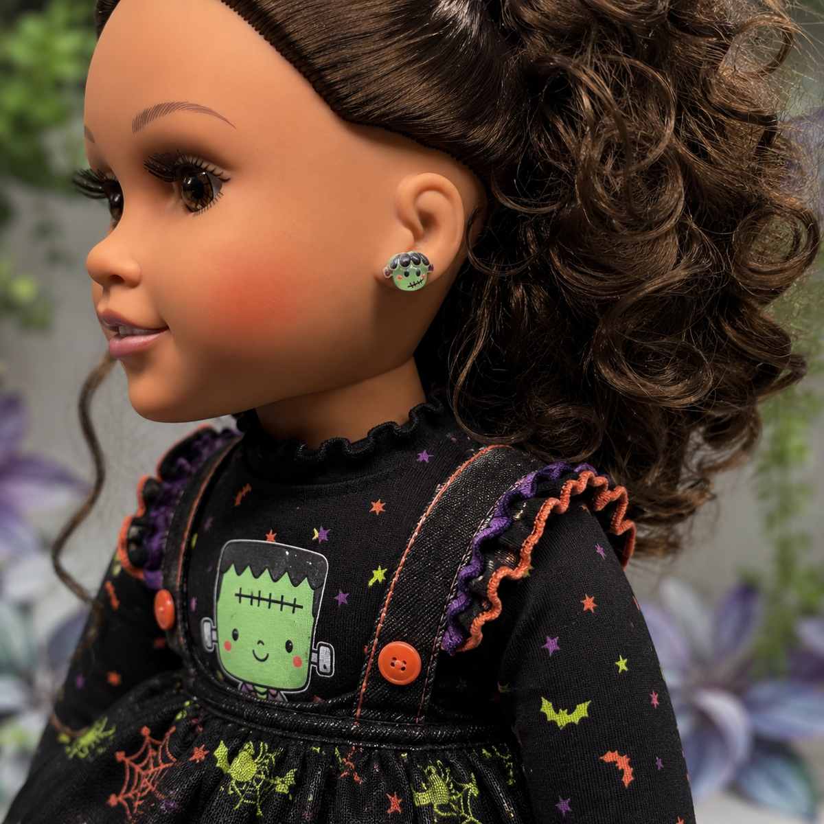 Handmade Doll Jewelry Designed to Fit popular 18 Inch Fashion Dolls: add some “Spooky Halloween 🎃” style to your favorite doll! Frankenstein Monster Halloween Stud Doll Earrings