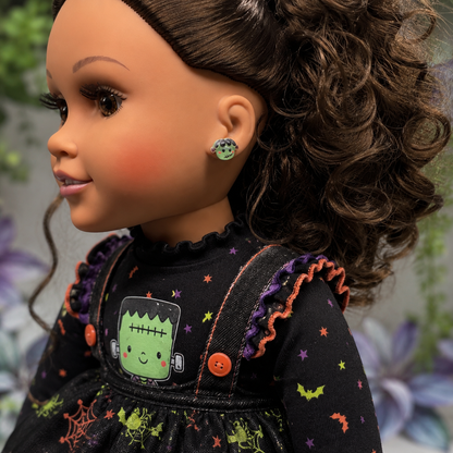 Handmade Doll Jewelry Designed to Fit popular 18 Inch Fashion Dolls: add some “Spooky Halloween 🎃” style to your favorite doll! Frankenstein Monster Halloween Stud Doll Earrings