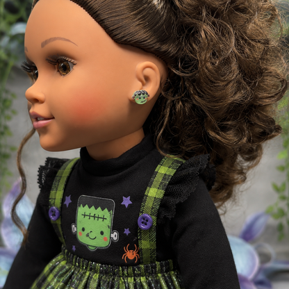 Handmade Doll Jewelry Designed to Fit popular 18 Inch Fashion Dolls: add some “Spooky Halloween 🎃” style to your favorite doll! Frankenstein Monster Halloween Stud Doll Earrings