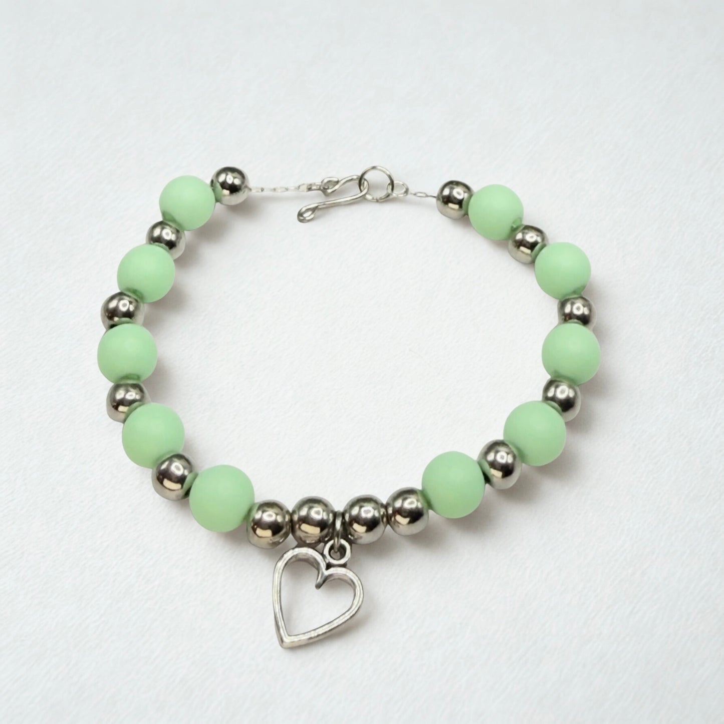 Light Green Acrylic & Silver Beaded Open Heart Charm Doll Necklace • 18 Inch Fashion Doll Jewelry