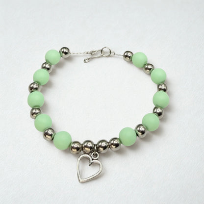 Light Green Acrylic & Silver Beaded Open Heart Charm Doll Necklace • 18 Inch Fashion Doll Jewelry