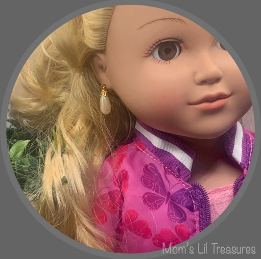 Pearl Teardrop Dangle Doll Earrings for 18” Doll • 18 Inch Fashion Doll Jewelry