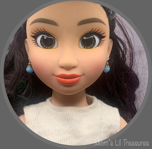 Light Turquoise Blue Dangle Doll Earrings • 18 Inch Fashion Doll Jewelry