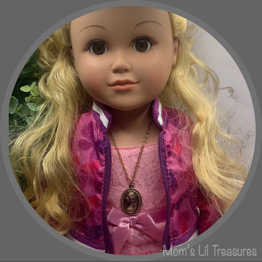Gold Tone Cameo Pendant Doll Necklace • 18 Inch Fashion Doll Jewelry