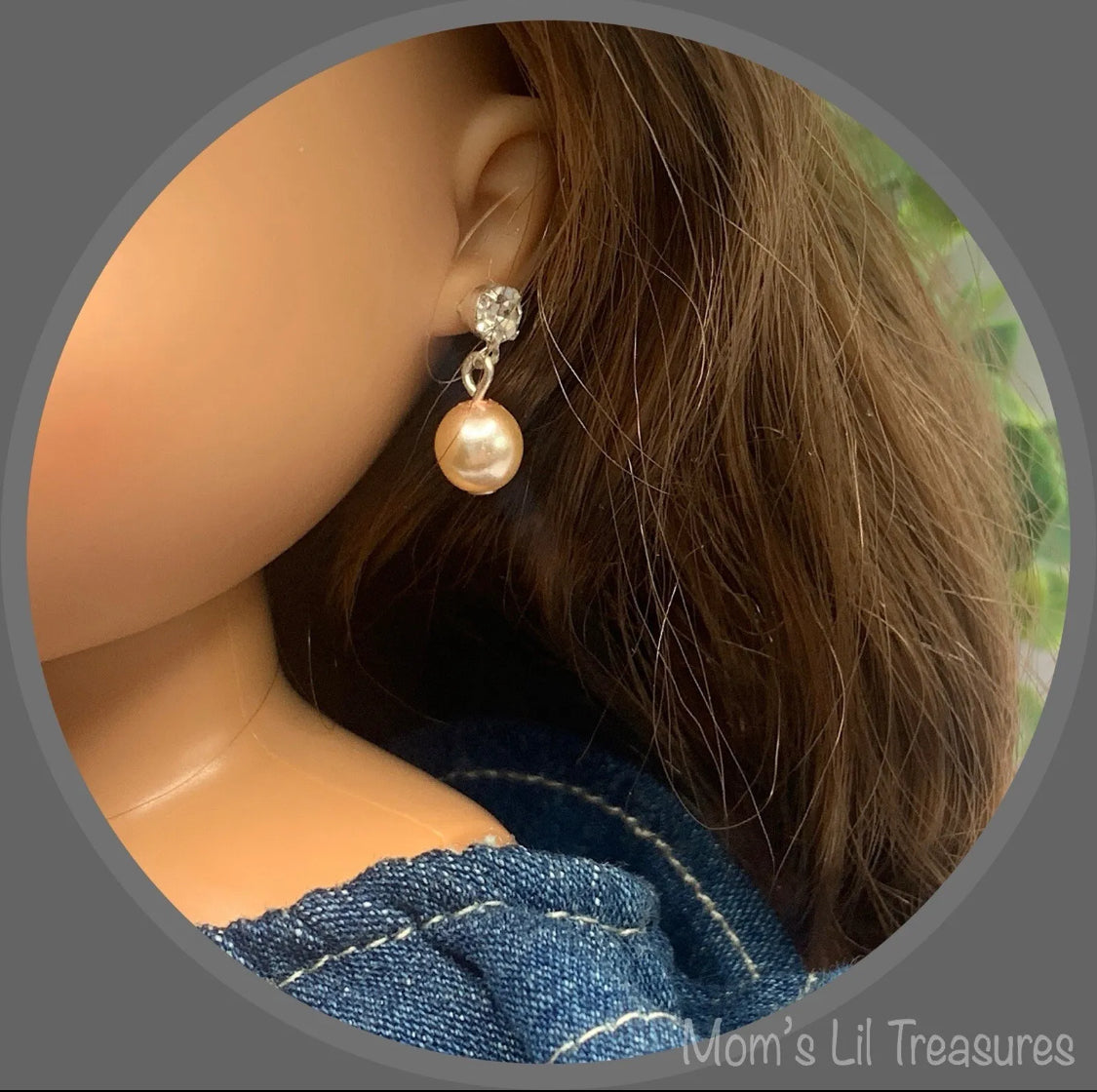 Light Pink Pearl Rhinestone Stud Dangle Earrings • 14 Inch Fashion Doll Jewelry
