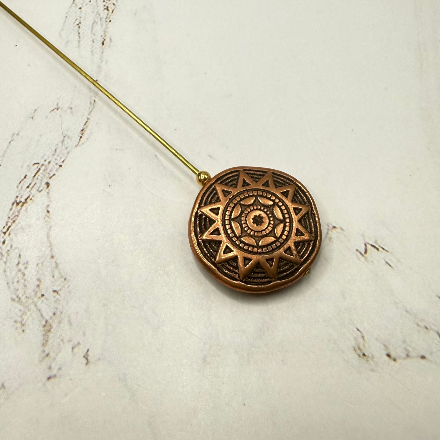 ✨ Handmade Vintage-Inspired Hatpin | Stick Pin | Hat Accessory | Sweater & Hijab Pin | Decorative Jewelry Gift for Her ✨

Geometric Sun Pattern Compass Rose Design Round Copper Bronze Tone Hatpin - 6 Inch