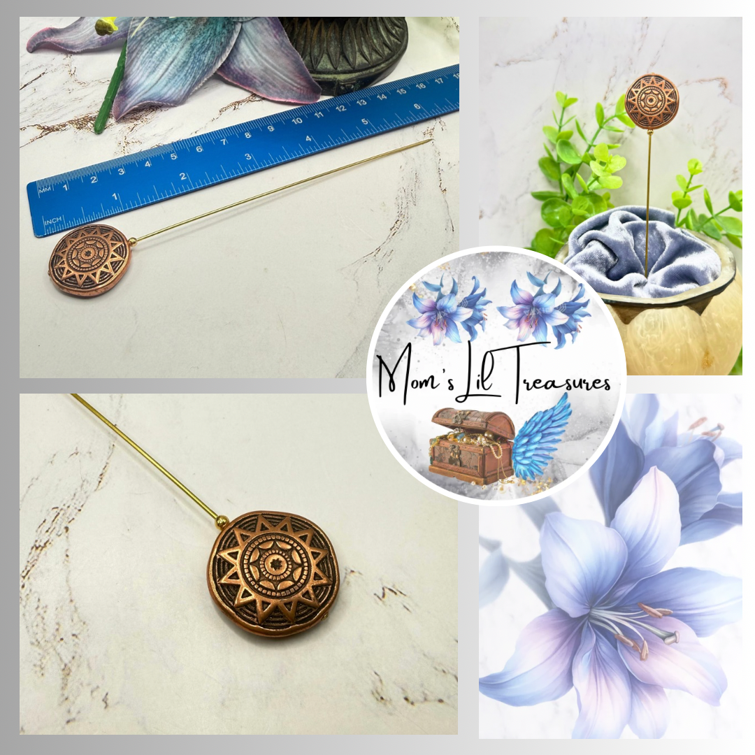 ✨ Handmade Vintage-Inspired Hatpin | Stick Pin | Hat Accessory | Sweater & Hijab Pin | Decorative Jewelry Gift for Her ✨

Geometric Sun Pattern Compass Rose Design Round Copper Bronze Tone Hatpin - 6 Inch