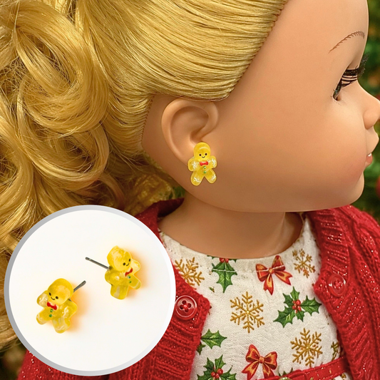 Gingerbread Man Christmas Post Doll Earrings • Earrings shown on 18" My Life As doll