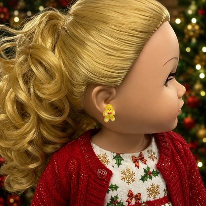 Gingerbread Man Christmas Post Doll Earrings • Earrings shown on 18" My Life As doll
