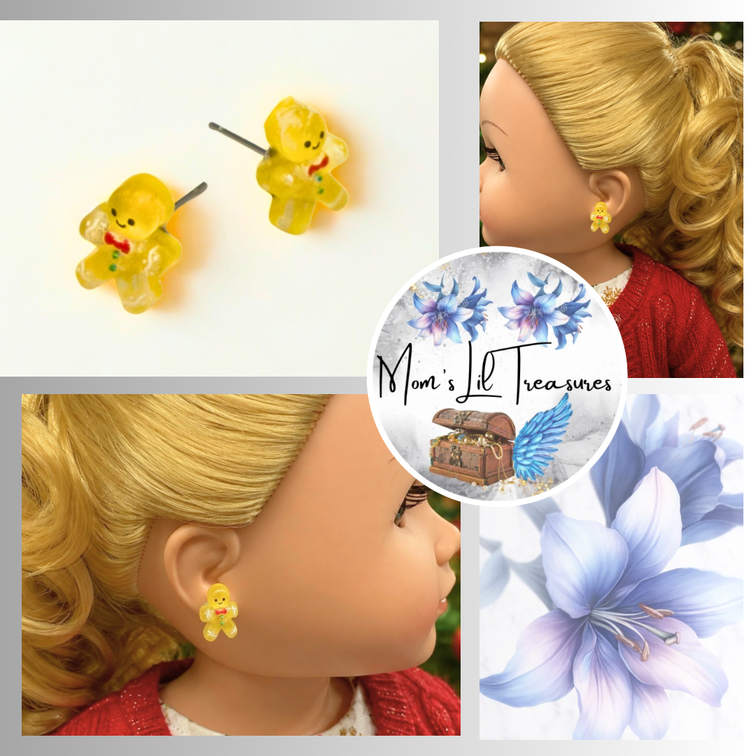 Gingerbread Man Christmas Post Doll Earrings • Earrings shown on 18" My Life As doll