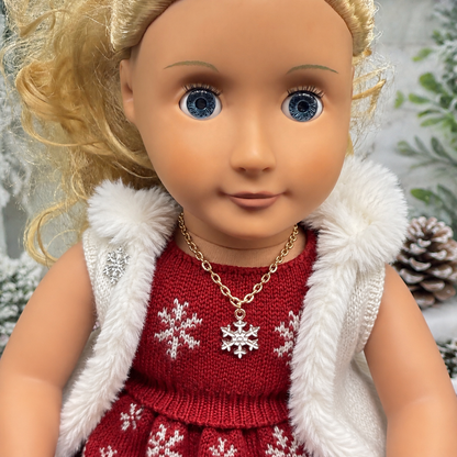 Handmade Doll Jewelry Designed to Fit popular 18 Inch Fashion Dolls: add a touch of “Winter Style ❄️” to your favorite doll! Gold Chain Snowflake Charm Doll Necklace