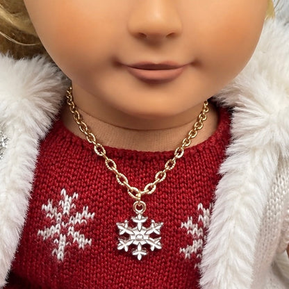 Handmade Doll Jewelry Designed to Fit popular 18 Inch Fashion Dolls: add a touch of “Winter Style ❄️” to your favorite doll! Gold Chain Snowflake Charm Doll Necklace