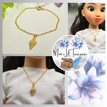 ✨ Handmade Doll Jewelry Designed to Fit popular 18 Inch Fashion Dolls: add a stylish touch to your favorite doll ✨

Gold Conch Shell Beach Charm Doll Necklace