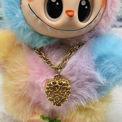 ✨Handmade Jewelry Designed to fit popular 17 to 20 cm (6 to 7 inch) Plushie Labubu Monster Dolls: add a stylish touch to your favorite plushie! ✨

Gold Filigree Design Puffy Heart Charm Necklace