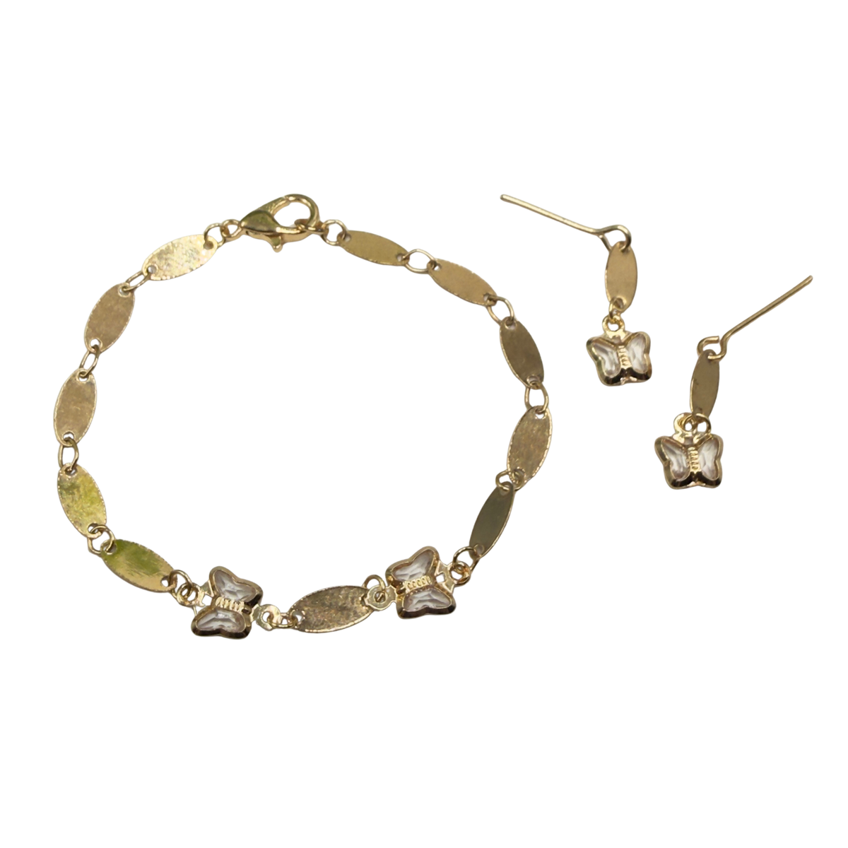 Gold Oval Link Clear Acrylic Crystal Butterfly Charm Doll Necklace & Earrings • 18 Inch Fashion Doll Jewelry