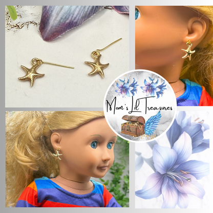 ✨Handmade Doll Jewelry Designed to Fit popular 18 Inch Fashion Dolls: add a little “Summer Fun ☀️ Beachy Style 🏝️” to your favorite doll!✨

Gold Starfish Beach Theme Doll Earrings

