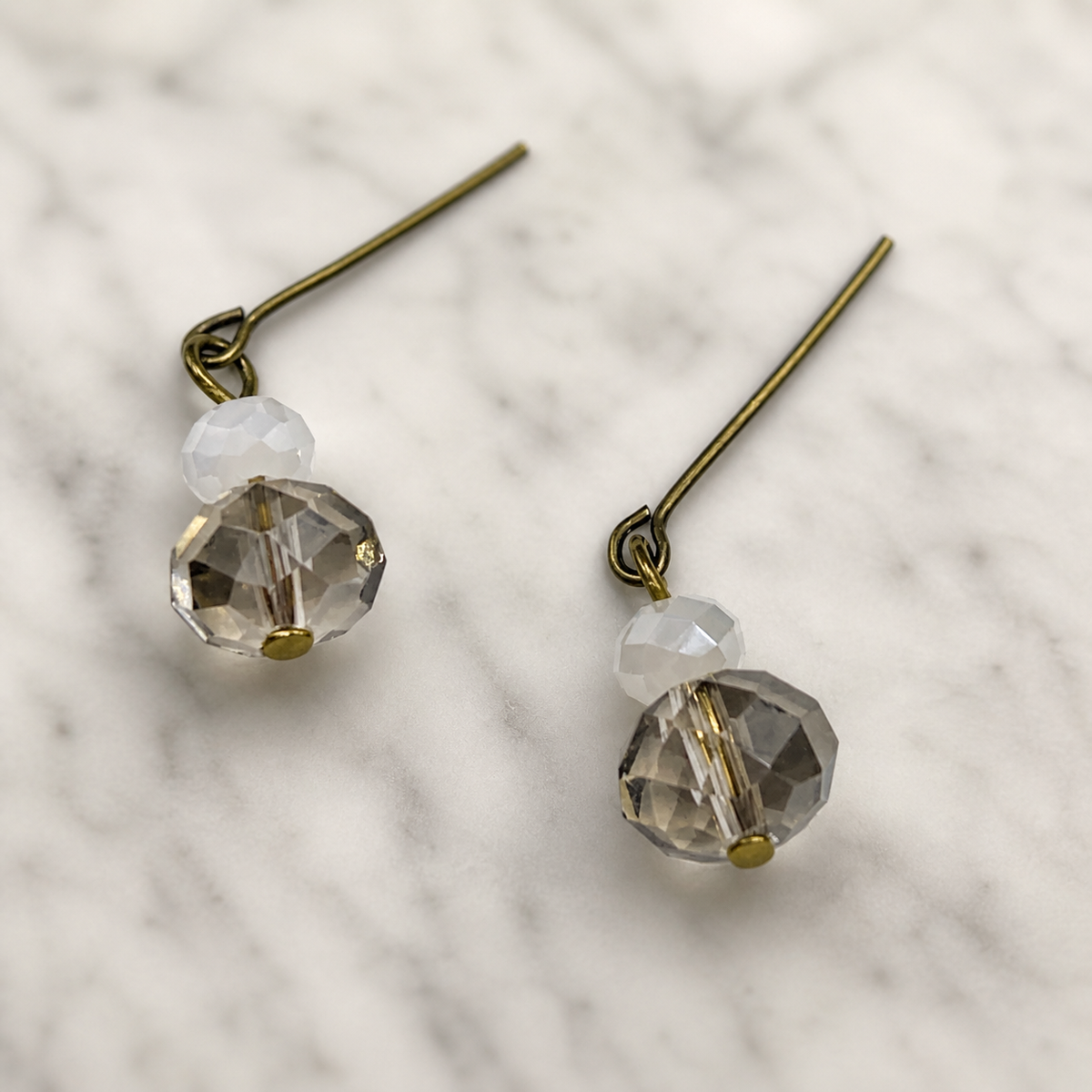 Handmade Doll Jewelry Designed to Fit popular 18-22 Inch Vintage Fashion Dolls: add a stylish touch to your favorite doll!
Gray and Milky white translucent Crystal Dangle Doll Earrings