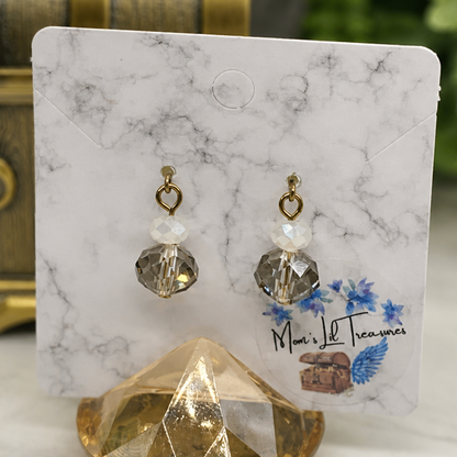 Handmade Doll Jewelry Designed to Fit popular 18-22 Inch Vintage Fashion Dolls: add a stylish touch to your favorite doll!
Gray and Milky white translucent Crystal Dangle Doll Earrings