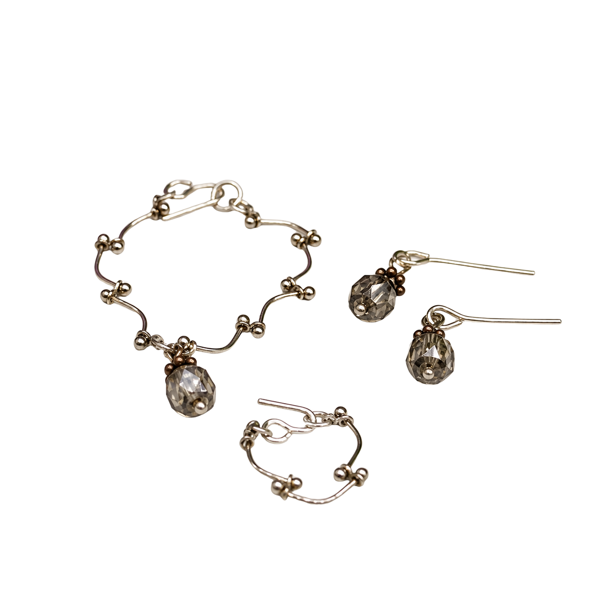 Grayish Green Crystal Silver Chain Doll Necklace Earring Bracelet Set • 16” Doll Jewelry