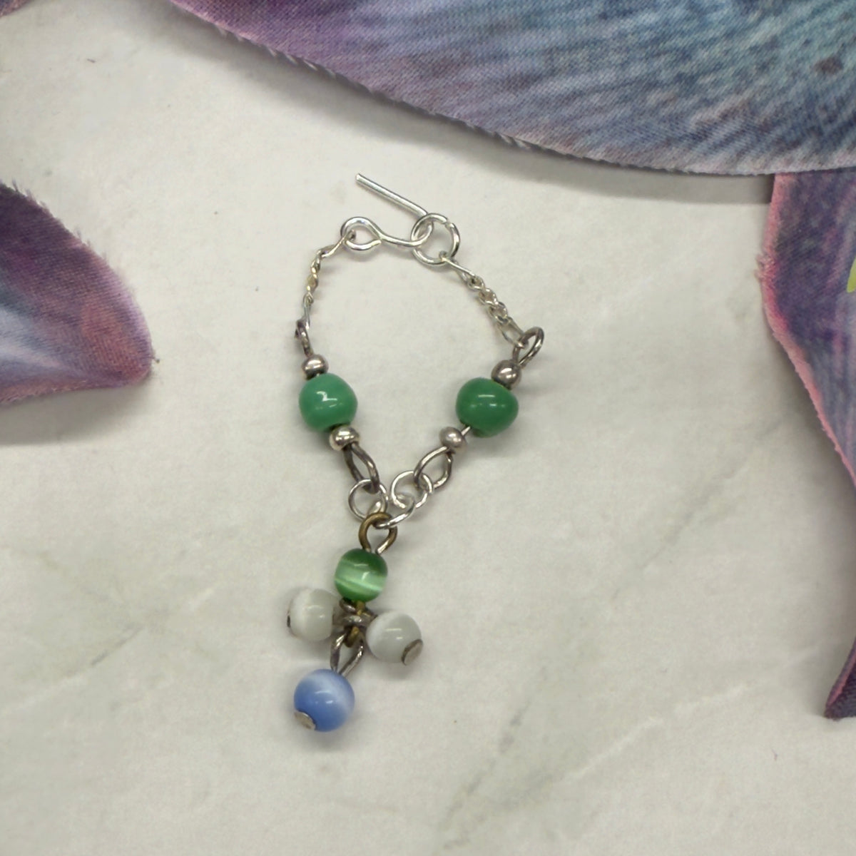 Handmade Doll Jewelry for 10-12” Fashion Trend - 1:6 Size Dolls: add a stylish touch to your favorite doll!
Green Blue White Dangle Doll Necklace