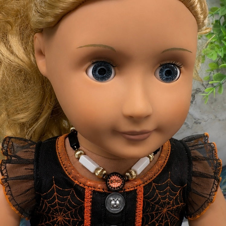 Handmade Doll Jewelry Designed to Fit popular 18 Inch Fashion Dolls: add some “Spooky Halloween 🎃” style to your favorite doll! Halloween Boo Choker Acrylic Beaded Doll Necklace