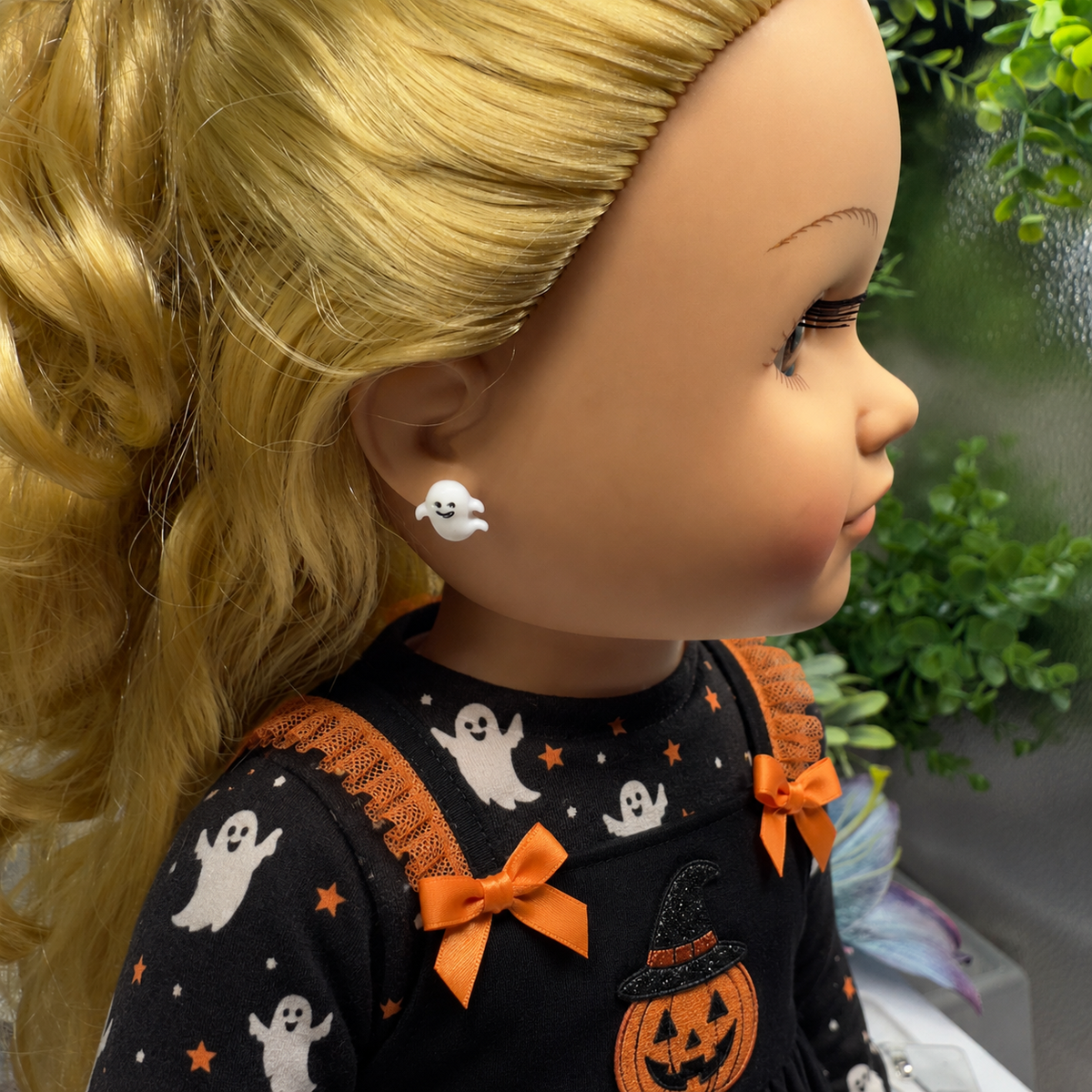 Handmade Doll Jewelry Designed to Fit popular 18 Inch Fashion Dolls: add some “Spooky Halloween 🎃” style to your favorite doll! Ghost Halloween Post Doll Earrings