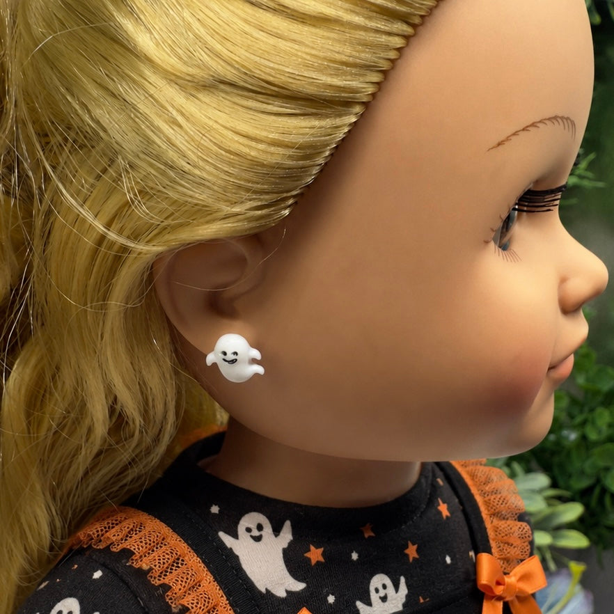 Handmade Doll Jewelry Designed to Fit popular 18 Inch Fashion Dolls: add some “Spooky Halloween 🎃” style to your favorite doll! Ghost Halloween Post Doll Earrings
