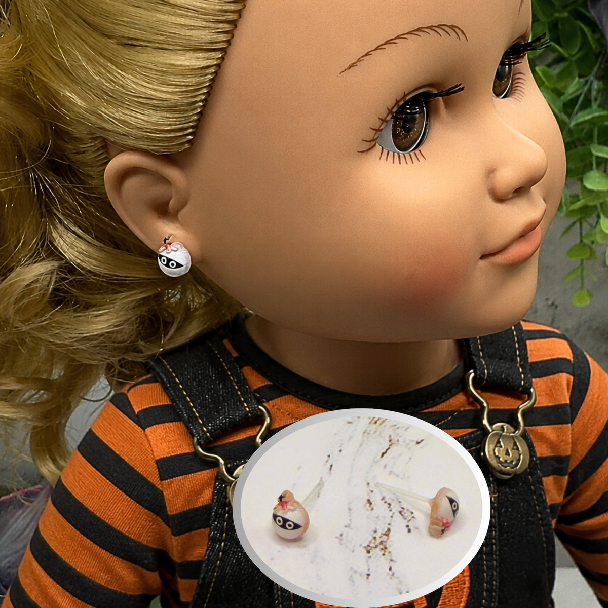 Handmade Doll Jewelry Designed to Fit popular 18 Inch Fashion Dolls: add some “Spooky Halloween 🎃” style to your favorite doll! Mummy Halloween Silicone Plastic Post Doll Earrings