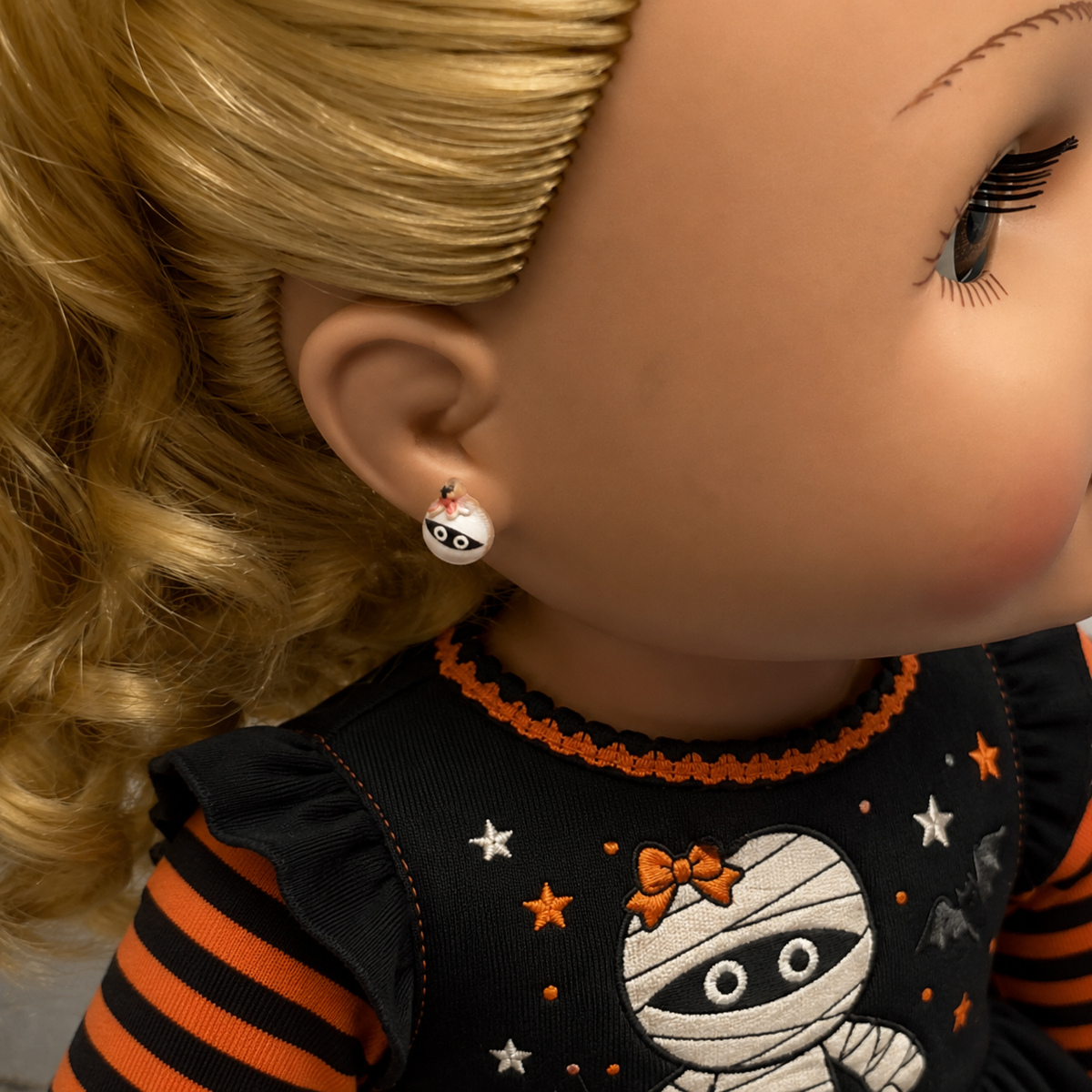 Handmade Doll Jewelry Designed to Fit popular 18 Inch Fashion Dolls: add some “Spooky Halloween 🎃” style to your favorite doll! Mummy Halloween Silicone Plastic Post Doll Earrings