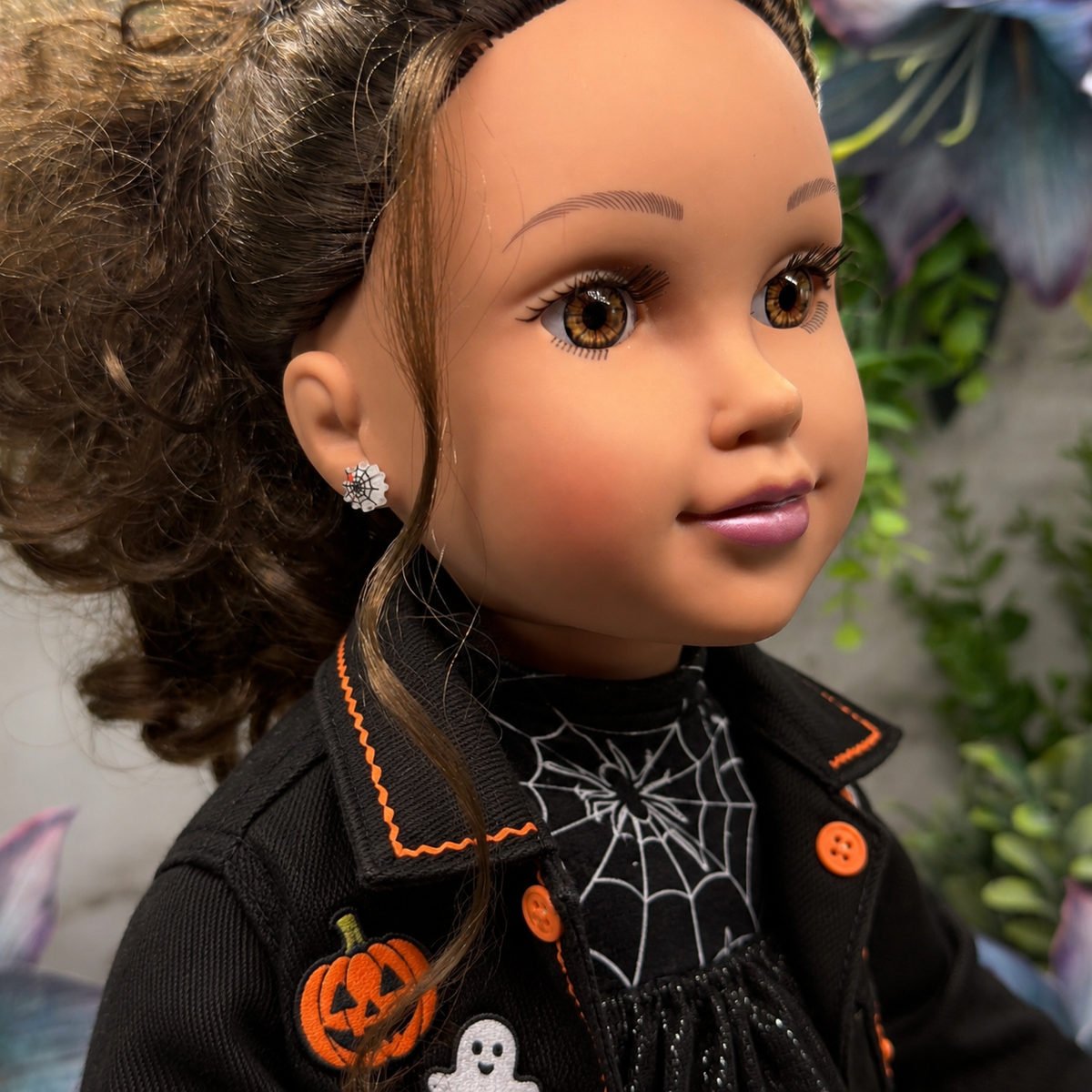 Handmade Doll Jewelry Designed to Fit popular 18 Inch Fashion Dolls: add some “Spooky Halloween 🎃” style to your favorite doll! Spider Web Halloween Stud Doll Earrings