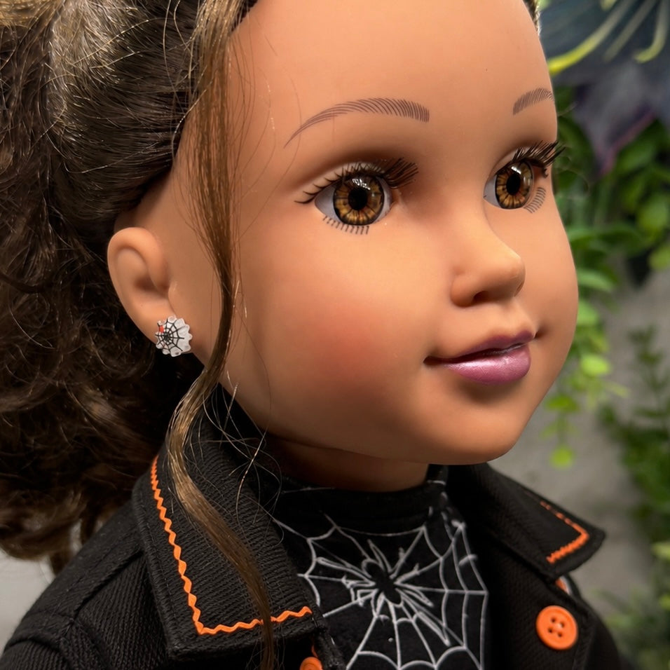 Handmade Doll Jewelry Designed to Fit popular 18 Inch Fashion Dolls: add some “Spooky Halloween 🎃” style to your favorite doll! Spider Web Halloween Stud Doll Earrings