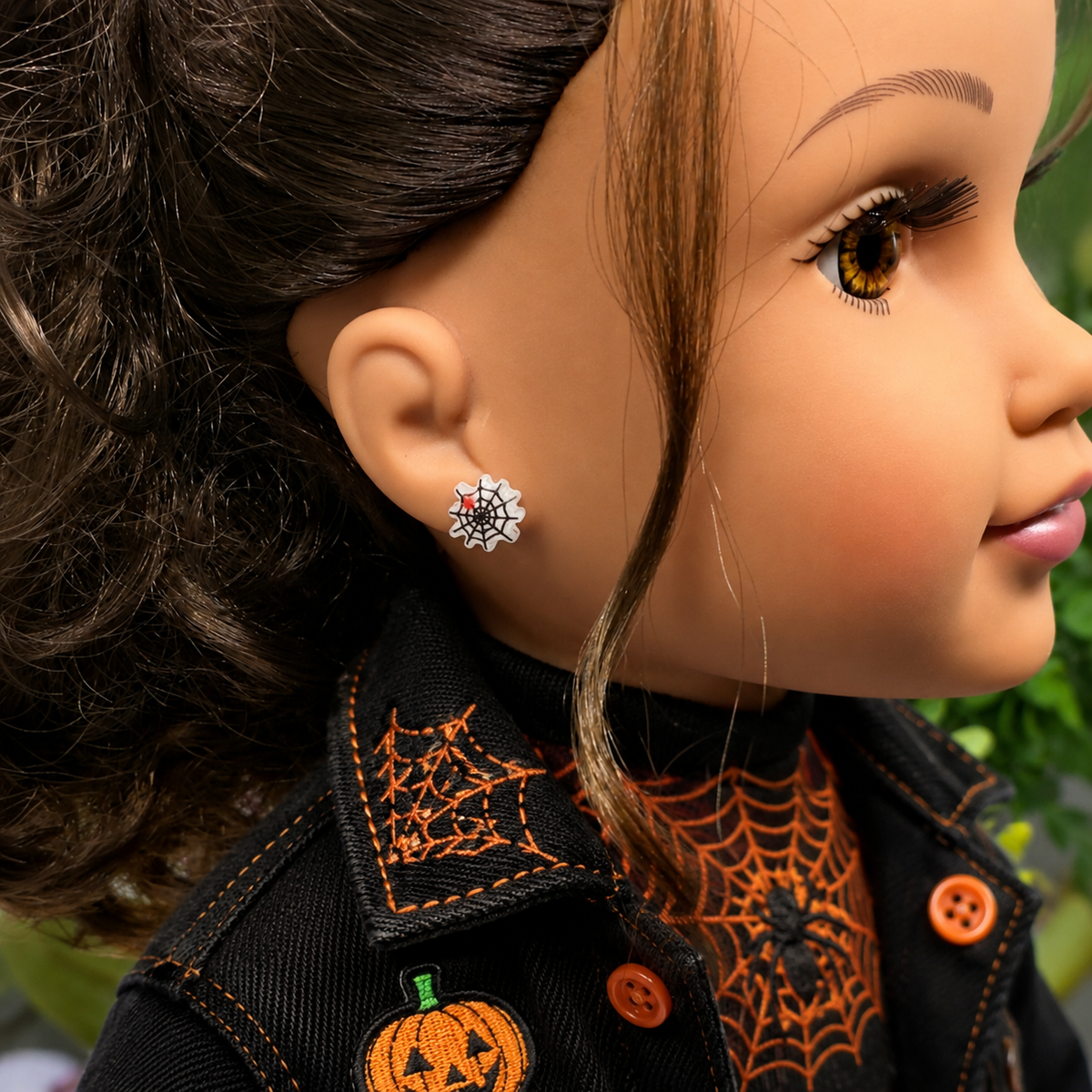 Handmade Doll Jewelry Designed to Fit popular 18 Inch Fashion Dolls: add some “Spooky Halloween 🎃” style to your favorite doll! Spider Web Halloween Stud Doll Earrings