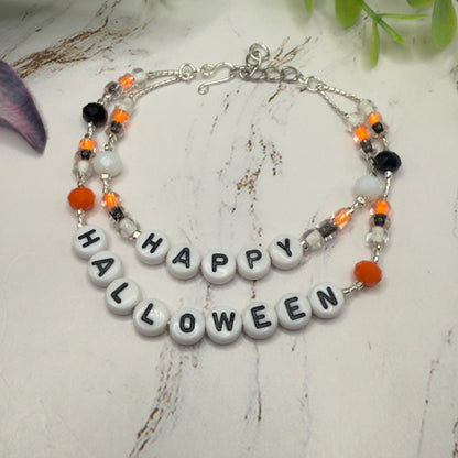 Handmade Doll Jewelry Designed to Fit popular 18 Inch Fashion Dolls: add some “Spooky Halloween 🎃” style to your favorite doll! Happy Halloween Acrylic Beaded Silver Doll Necklace.